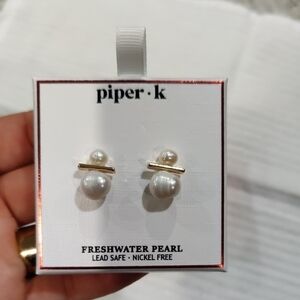 New!Freshwater Cultured Pearl White Semi Round Pearl Piper Earrings Nickel Free